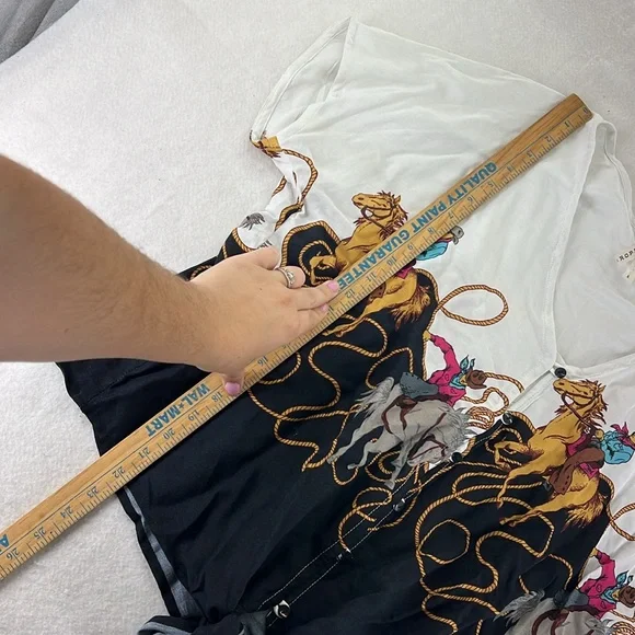 Roper Short Sleeve Button Up Blouse White Black Cowboy Rodeo Tie Front Womens L - Picture 8 of 9